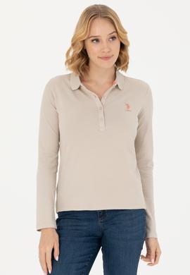 Kadın Bej Polo Yaka Basic Sweatshirt - 50271573210