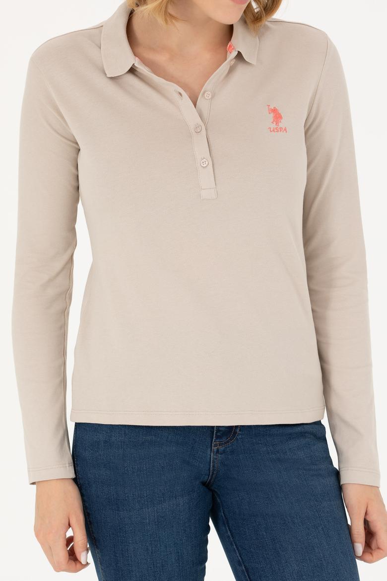 Kadın Bej Polo Yaka Basic Sweatshirt - 50271573210