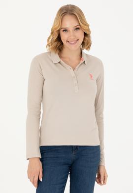 Kadın Bej Polo Yaka Basic Sweatshirt - 50271573210