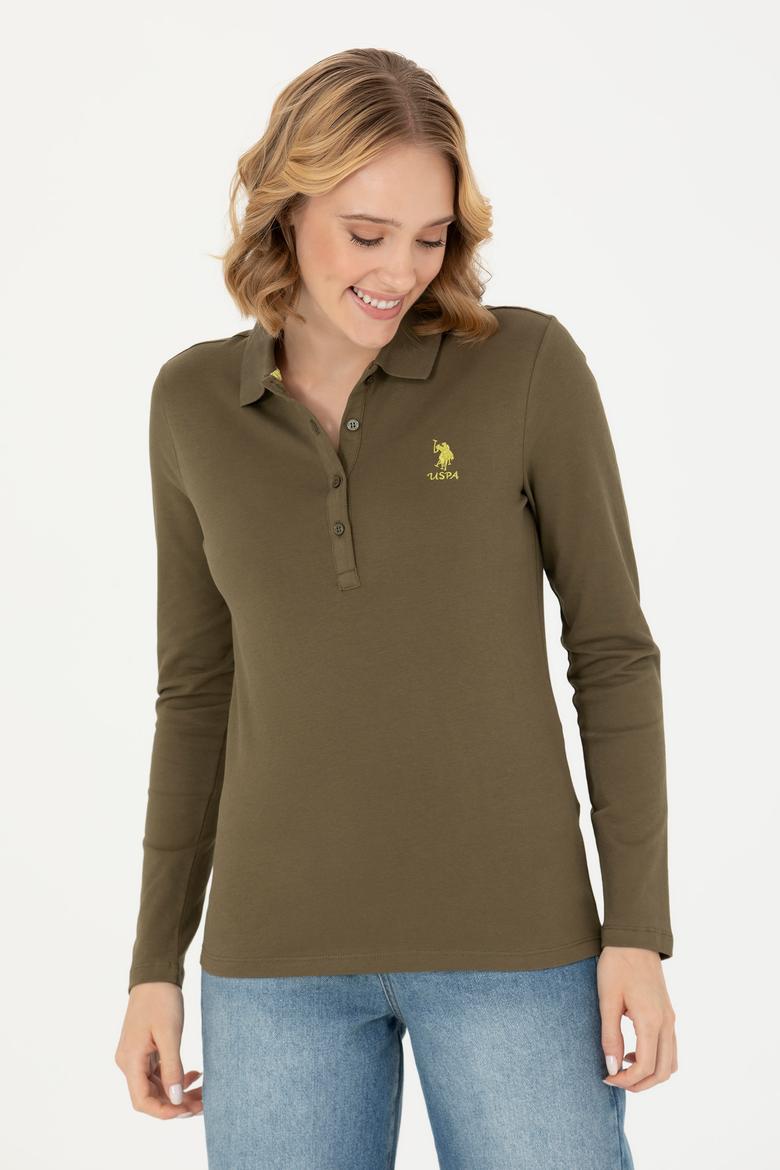 Kadın Haki Polo Yaka Basic Sweatshirt - 50276999014