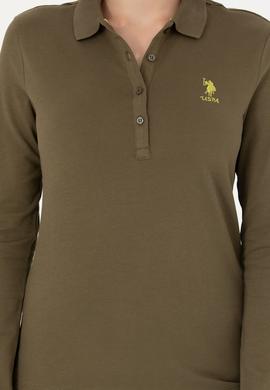 Kadın Haki Polo Yaka Basic Sweatshirt - 50276999014