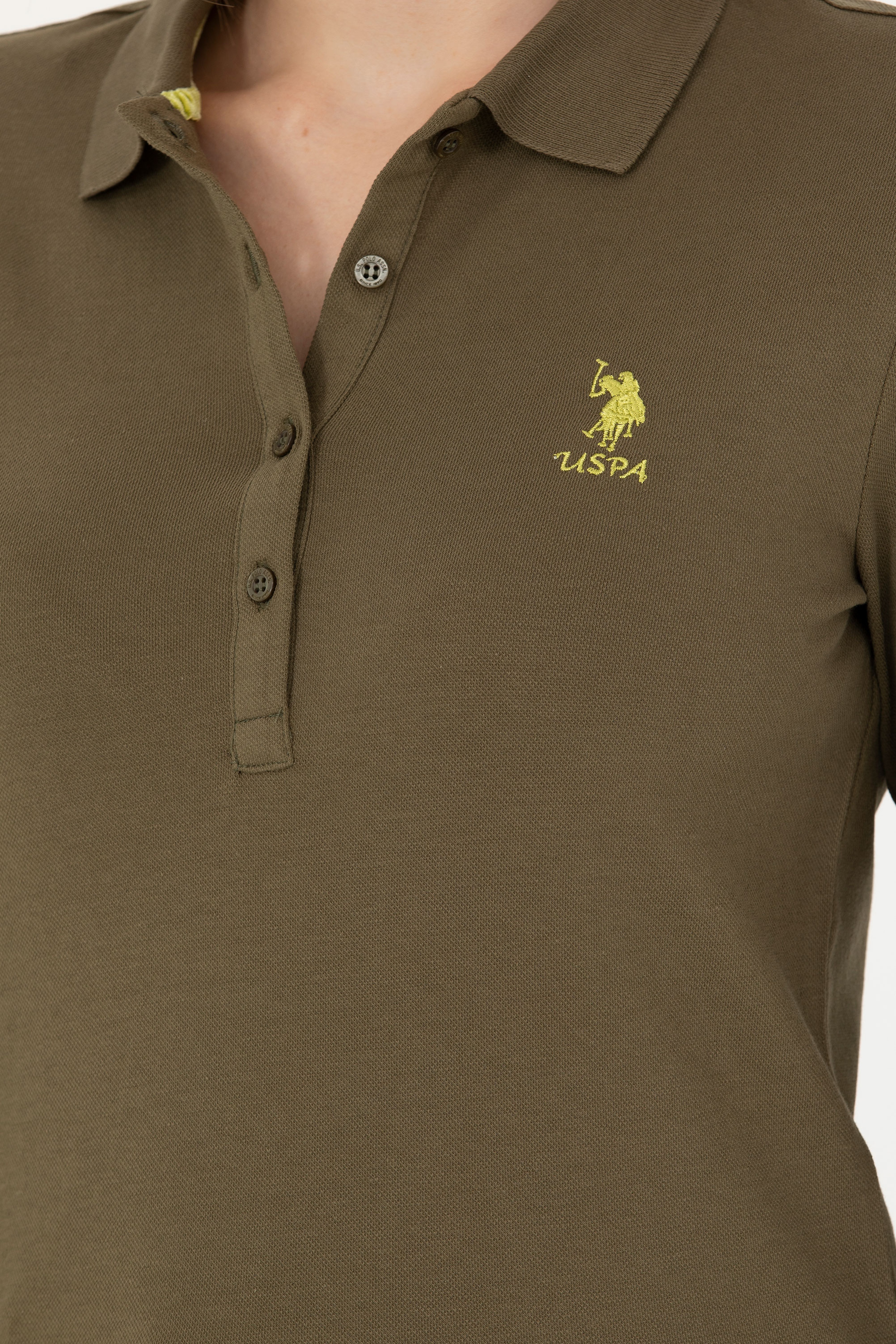 Kadın Haki Polo Yaka Basic Sweatshirt - Image 7