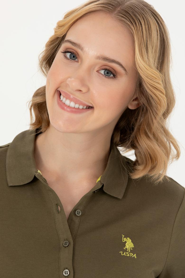 Kadın Haki Polo Yaka Basic Sweatshirt - 50276999014