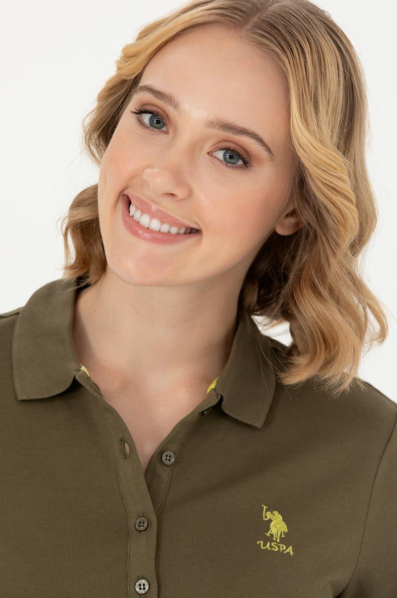 Kadın Haki Polo Yaka Basic Sweatshirt