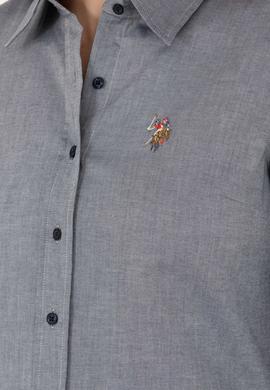 Kadın Lacivert Melanj Uzun Kollu Basic Gömlek - 50262849091