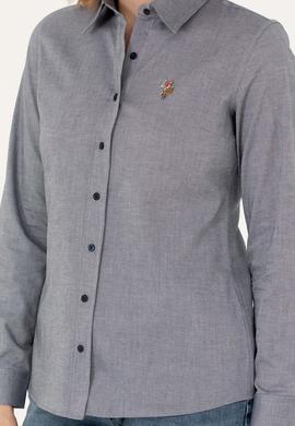 Kadın Lacivert Melanj Uzun Kollu Basic Gömlek - 50262849091