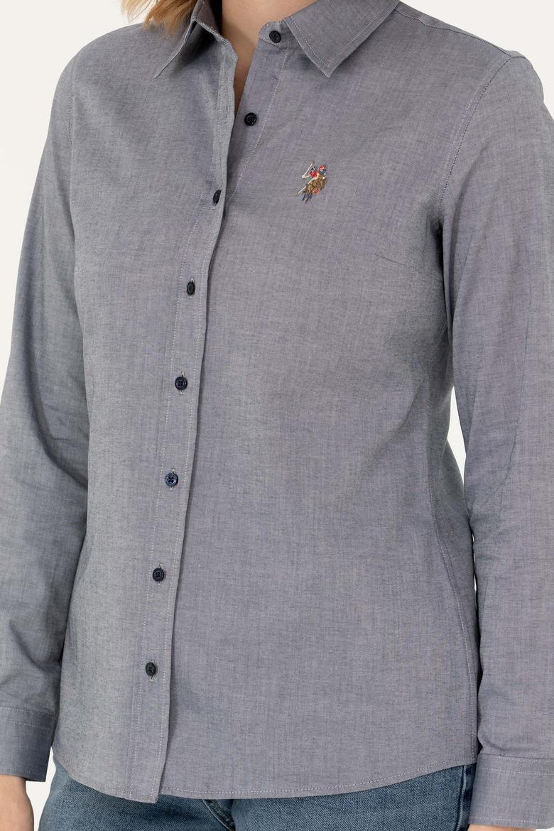 Kadın Lacivert Melanj Uzun Kollu Basic Gömlek - 50262849091