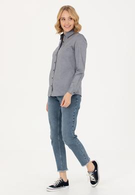 Kadın Lacivert Melanj Uzun Kollu Basic Gömlek - 50262849091