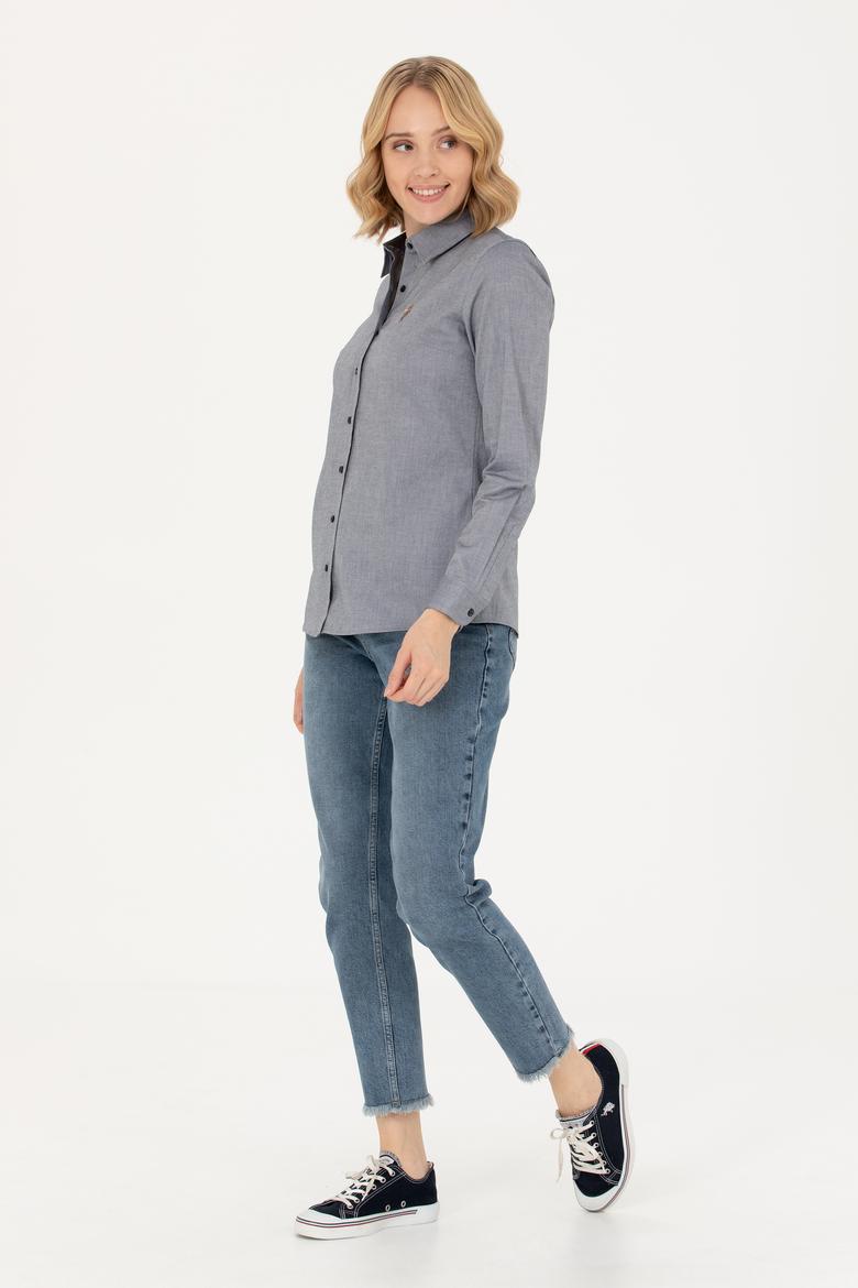 Kadın Lacivert Melanj Uzun Kollu Basic Gömlek - 50262849091