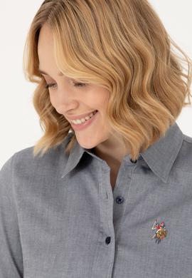 Kadın Lacivert Melanj Uzun Kollu Basic Gömlek - 50262849091