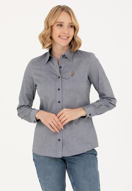 Kadın Lacivert Melanj Uzun Kollu Basic Gömlek - 50262849091