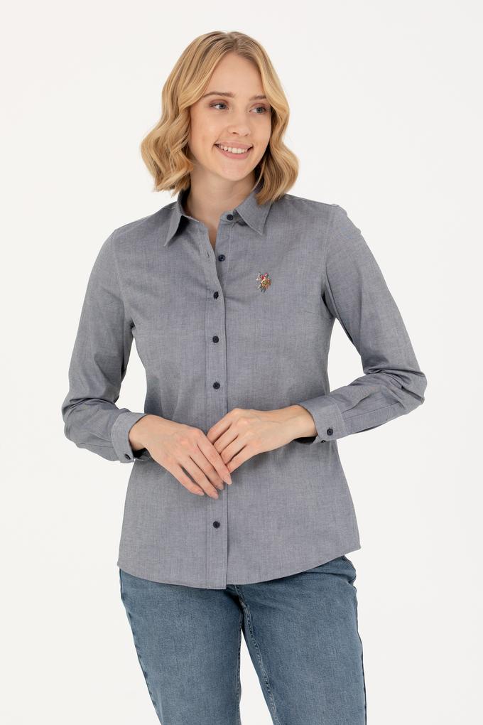 Kadın Lacivert Melanj Uzun Kollu Basic Gömlek