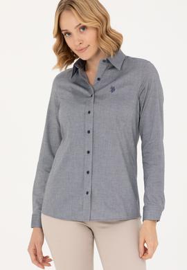 Kadın Lacivert Melanj Uzun Kollu Basic Gömlek - 50262851091