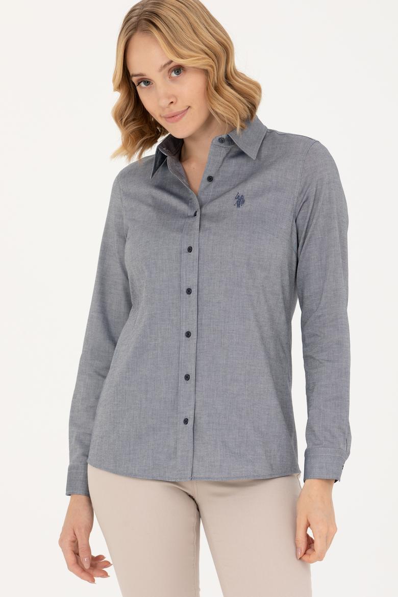 Kadın Lacivert Melanj Uzun Kollu Basic Gömlek - 50262851091