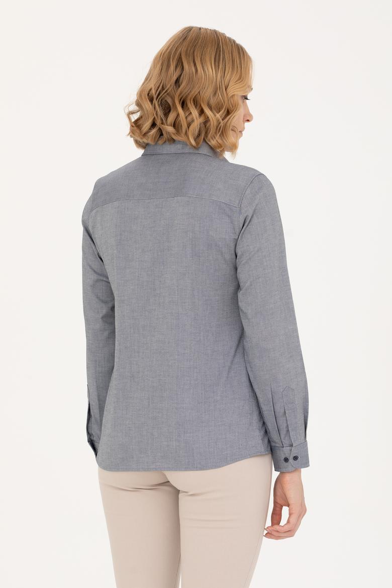 Kadın Lacivert Melanj Uzun Kollu Basic Gömlek - 50262851091