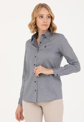 Kadın Lacivert Melanj Uzun Kollu Basic Gömlek - 50262851091