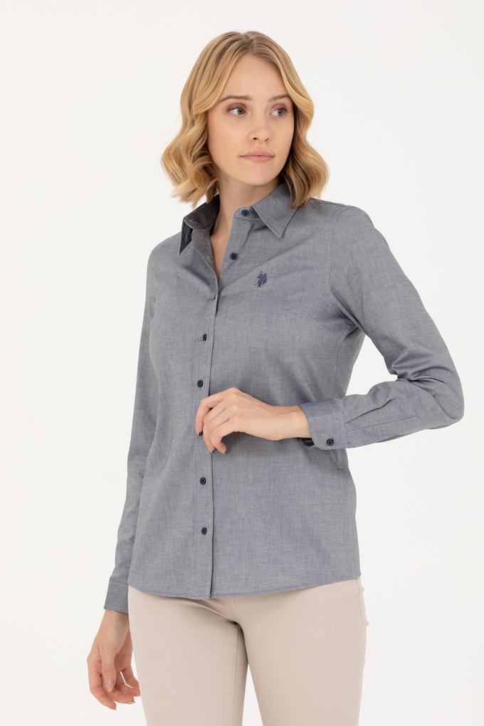 Kadın Lacivert Melanj Uzun Kollu Basic Gömlek