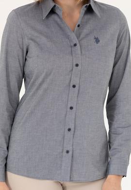 Kadın Lacivert Melanj Uzun Kollu Basic Gömlek - 50262851091