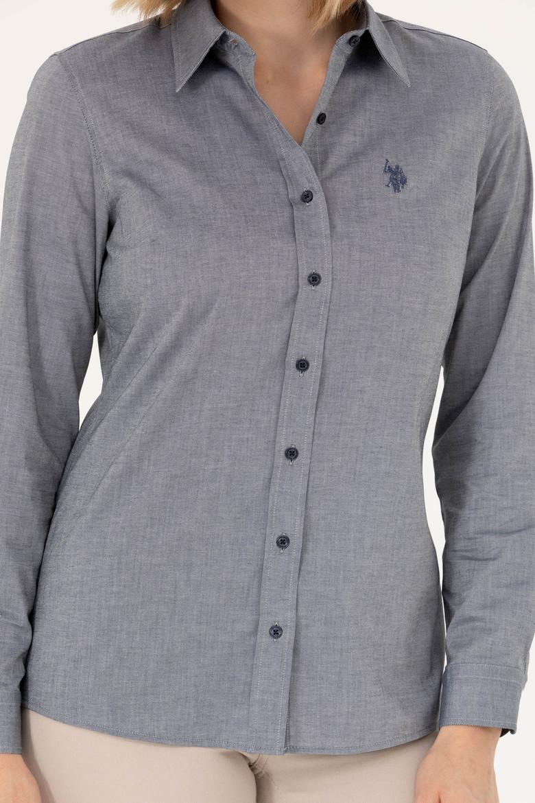 Kadın Lacivert Melanj Uzun Kollu Basic Gömlek - 50262851091