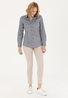 Kadın Lacivert Melanj Uzun Kollu Basic Gömlek - 50262851091