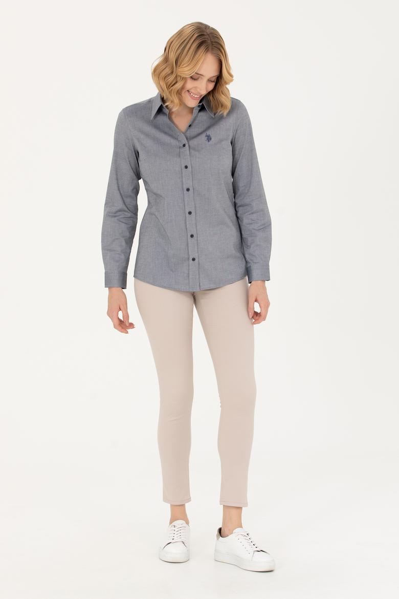 Kadın Lacivert Melanj Uzun Kollu Basic Gömlek - 50262851091