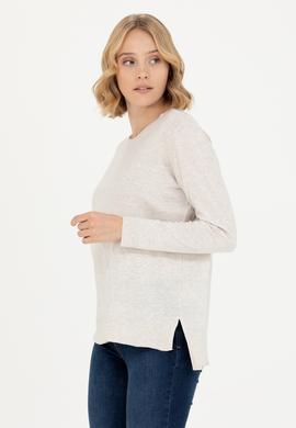 Kadın Taş Melanj Bisiklet Yaka Basic Kazak - 50269015033