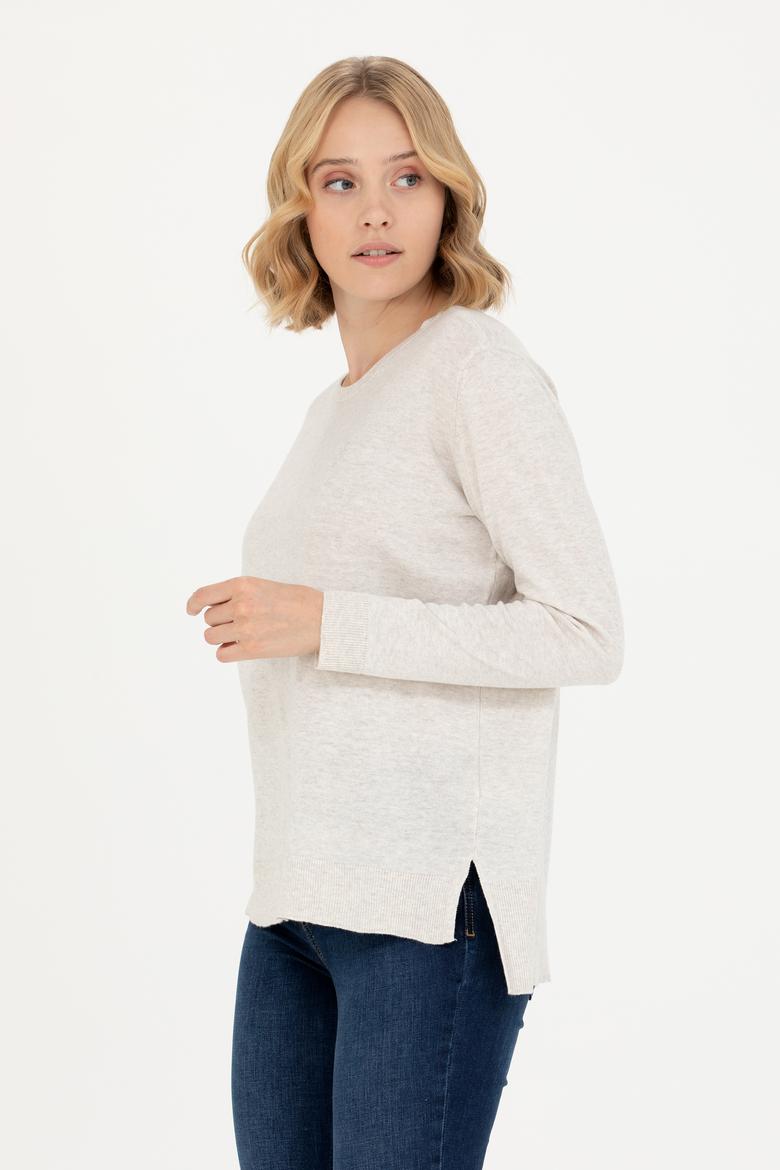 Kadın Taş Melanj Bisiklet Yaka Basic Kazak - 50269015033