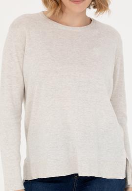 Kadın Taş Melanj Bisiklet Yaka Basic Kazak - 50269015033