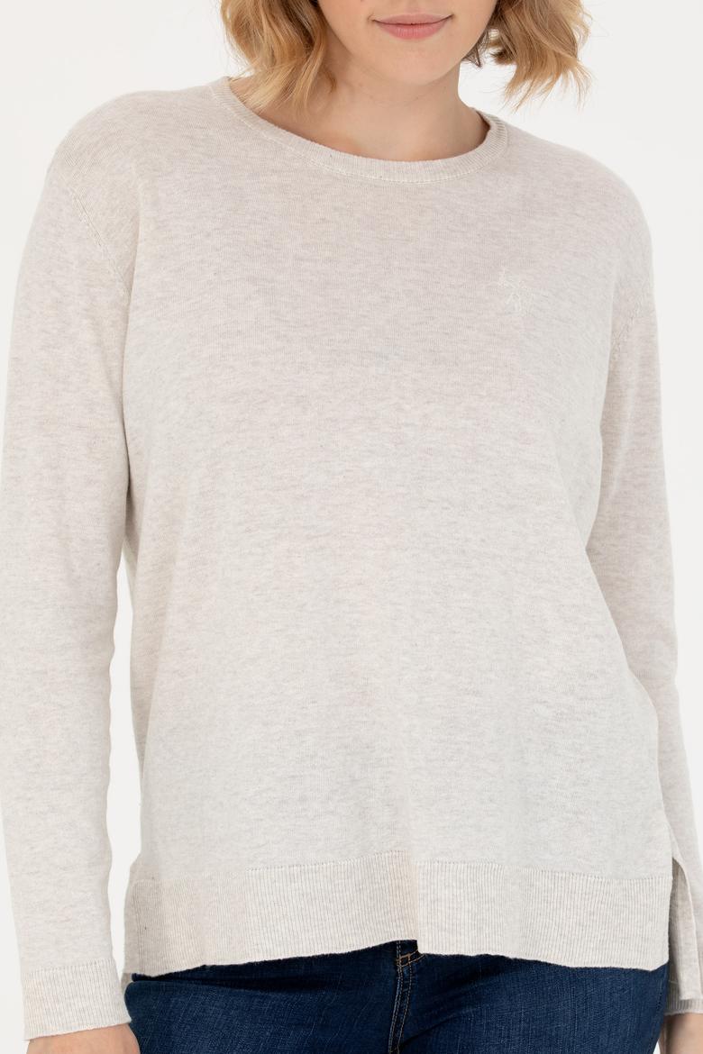 Kadın Taş Melanj Bisiklet Yaka Basic Kazak - 50269015033