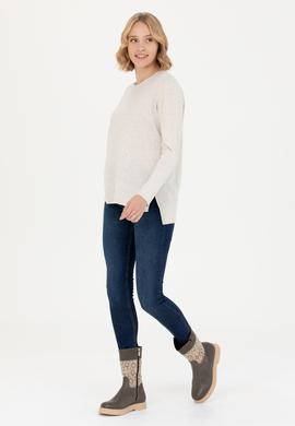 Kadın Taş Melanj Bisiklet Yaka Basic Kazak - 50269015033