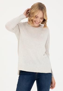 Kadın Taş Melanj Bisiklet Yaka Basic Kazak - 50269015033