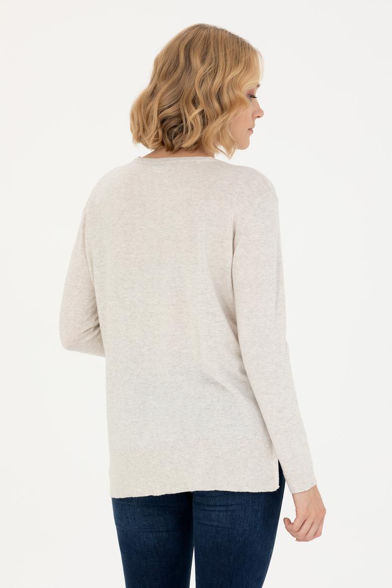 Kadın Taş Melanj Bisiklet Yaka Basic Kazak - 50269015033