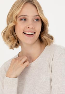 Kadın Taş Melanj Bisiklet Yaka Basic Kazak - 50269015033