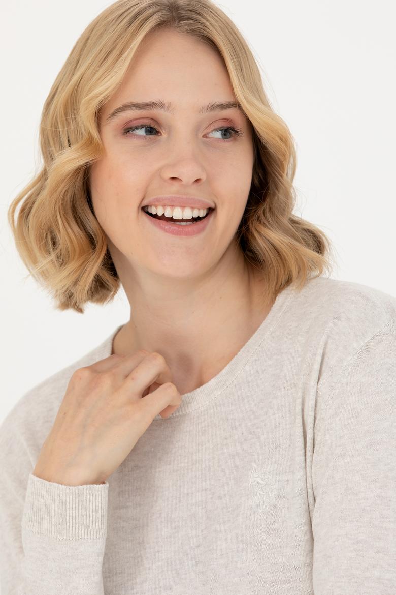 Kadın Taş Melanj Bisiklet Yaka Basic Kazak - 50269015033