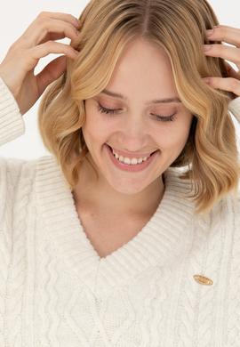 Kadın Krem V Yaka Kazak - 50270427004