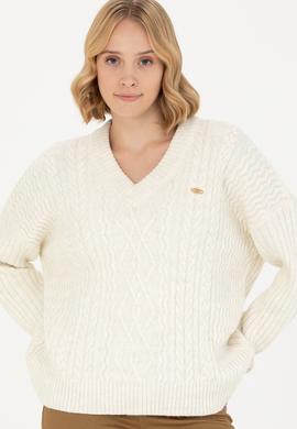 Kadın Krem V Yaka Kazak - 50270427004