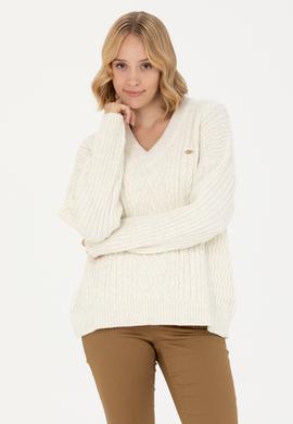 Kadın Krem V Yaka Kazak - 50270427004