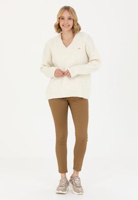 Kadın Krem V Yaka Kazak - 50270427004