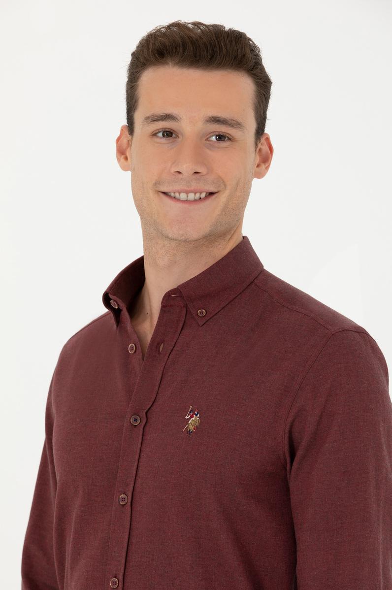 Erkek Bordo Uzun Kollu Basic Gömlek