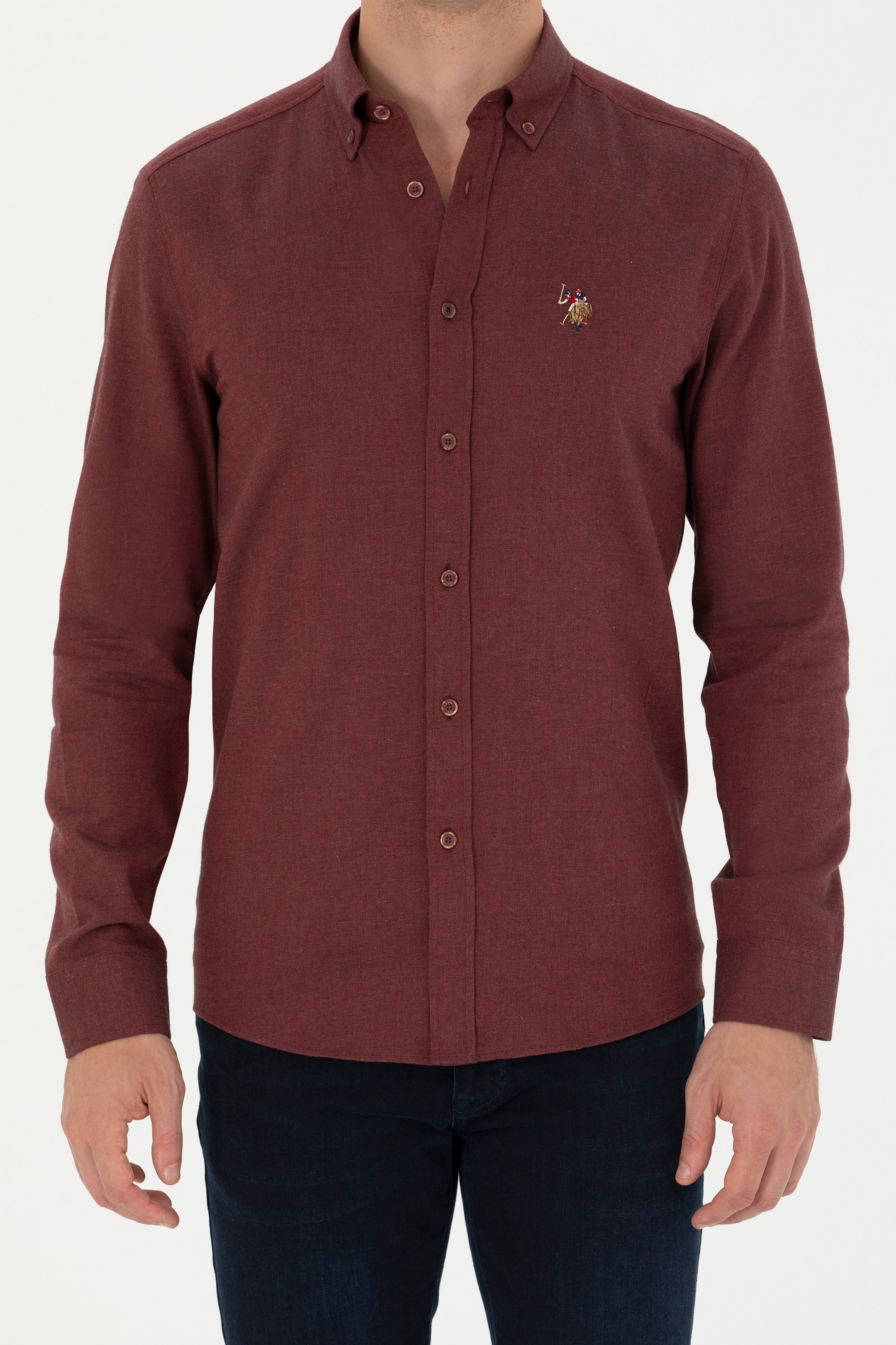 Erkek Bordo Uzun Kollu Basic Gömlek - Image 6