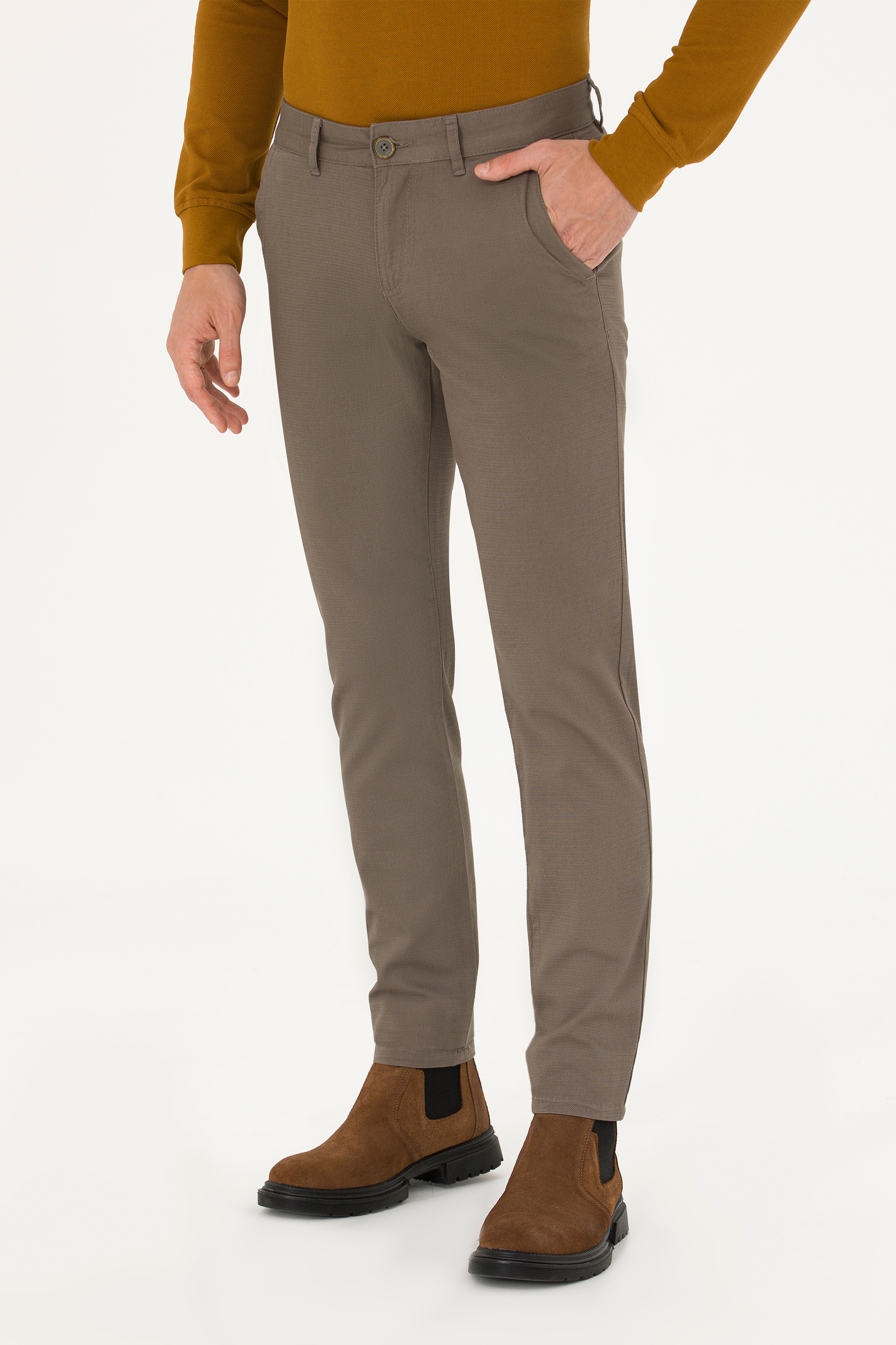 Erkek Slim Fit Vizon Kanvas / Chino Pantolon