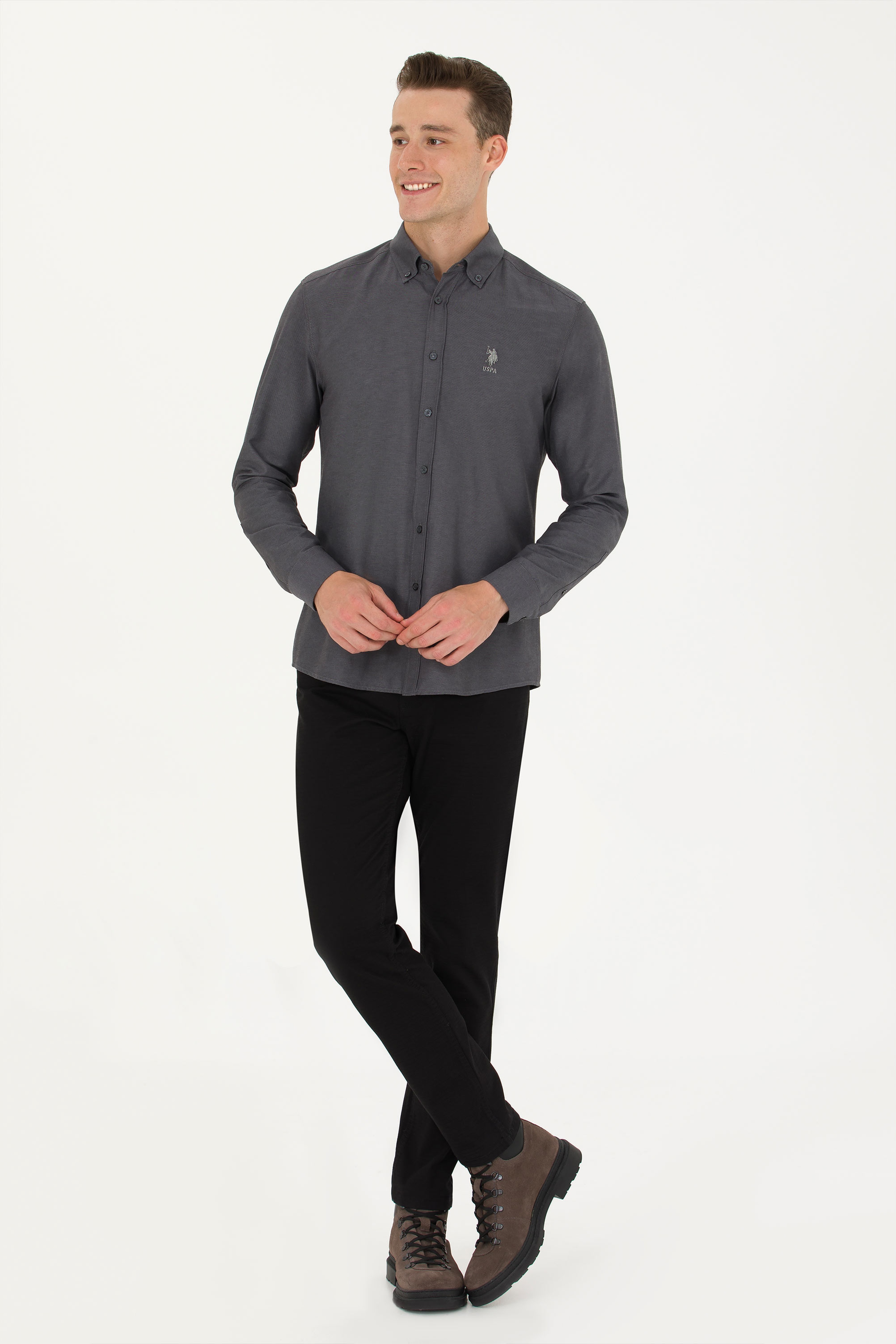 Erkek Slim Fit Siyah Kanvas Pantolon - Image 1