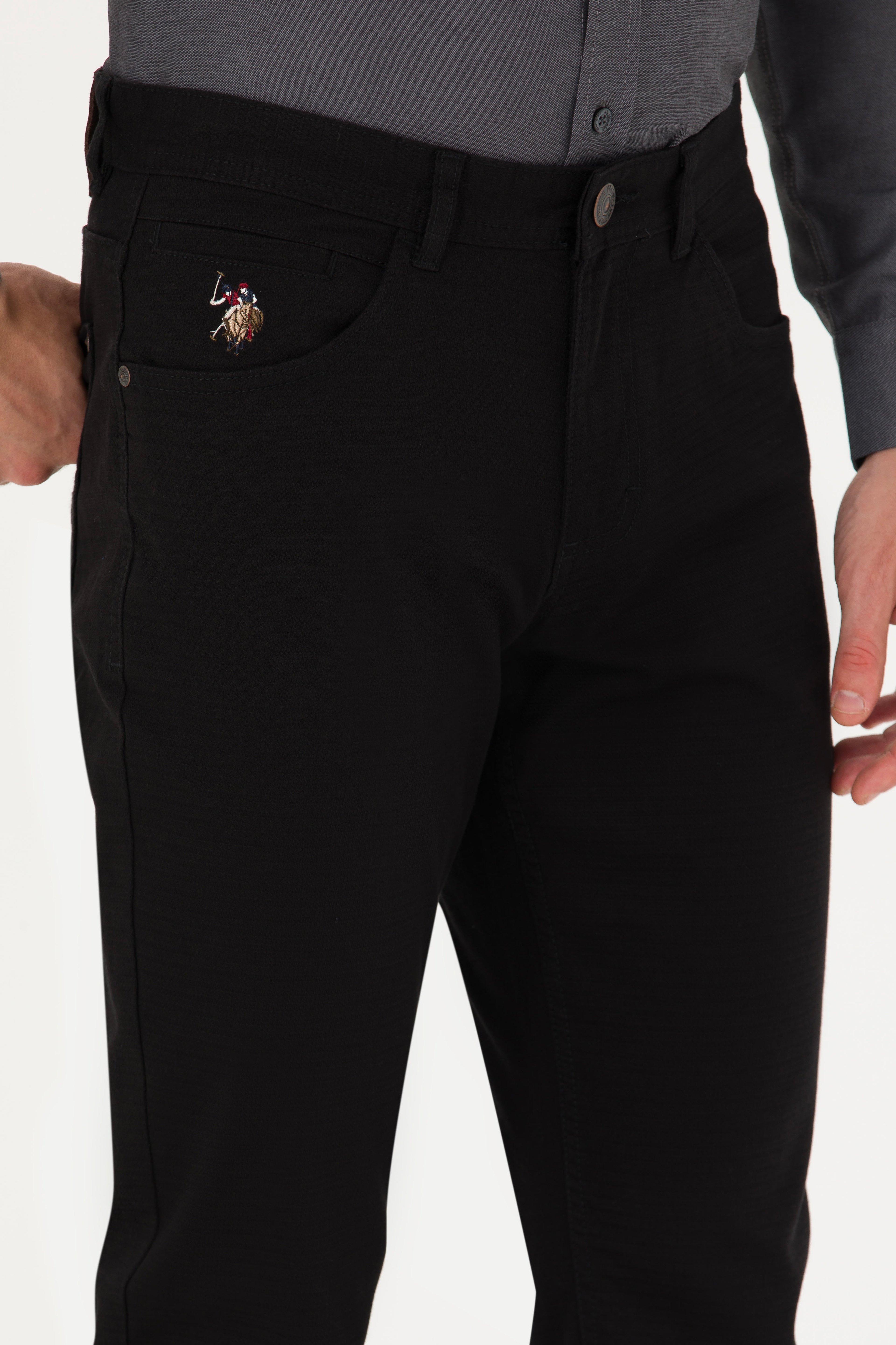 Erkek Slim Fit Siyah Kanvas Pantolon - Image 5
