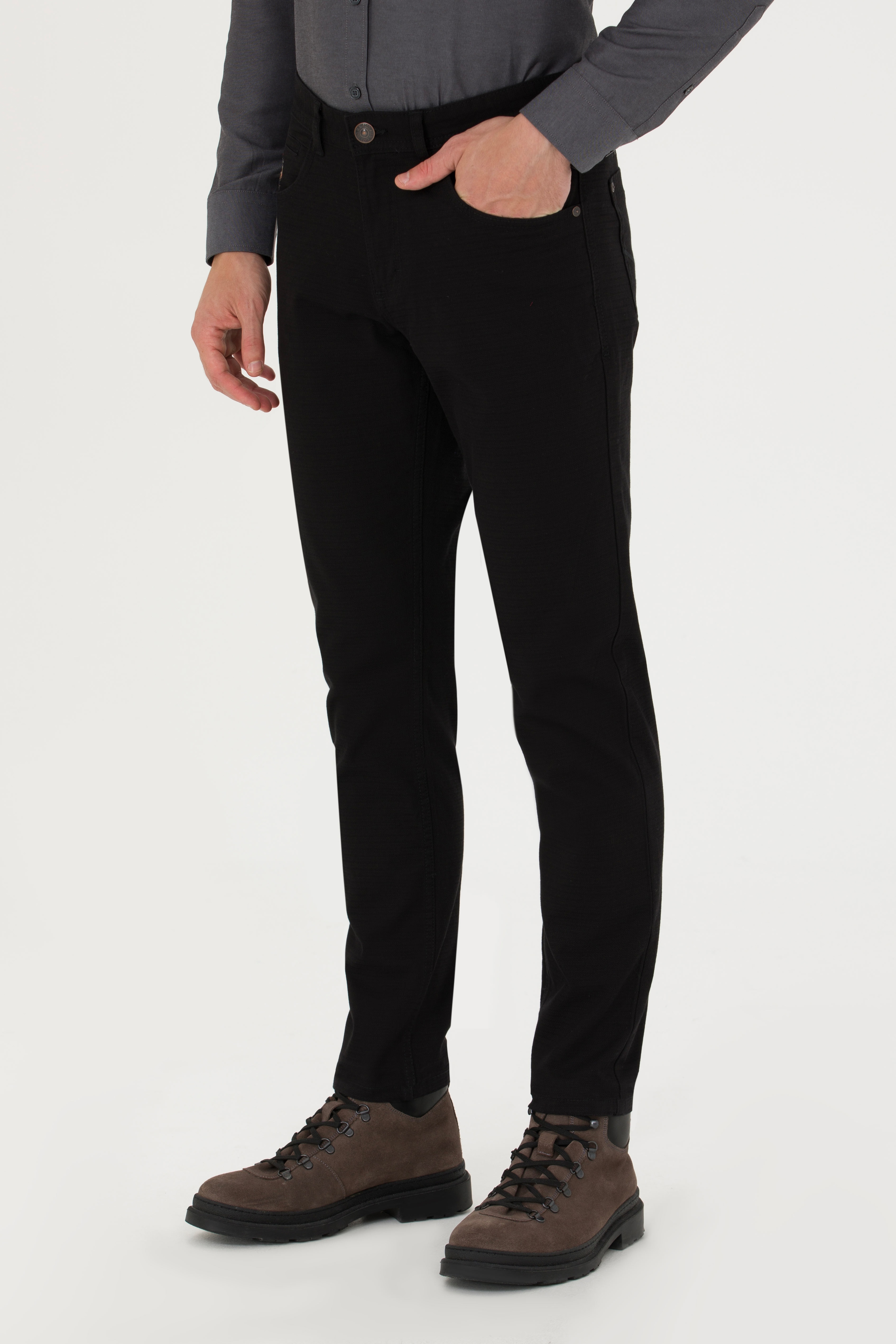 Erkek Slim Fit Siyah Kanvas Pantolon - Image 2