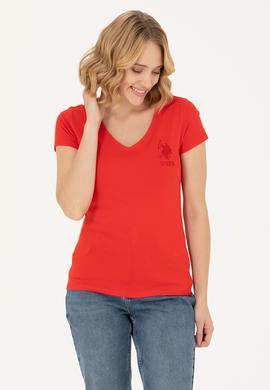 Kadın Kırmızı Basic V Yaka Tişört - 50263976053