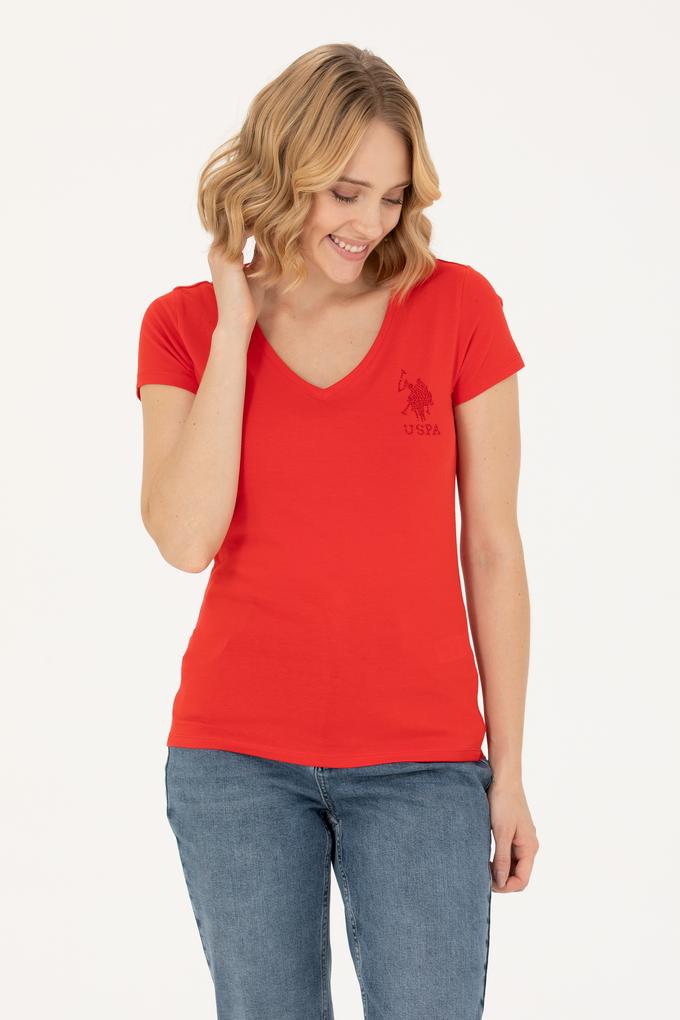 Kadın Kırmızı Basic V Yaka Tişört