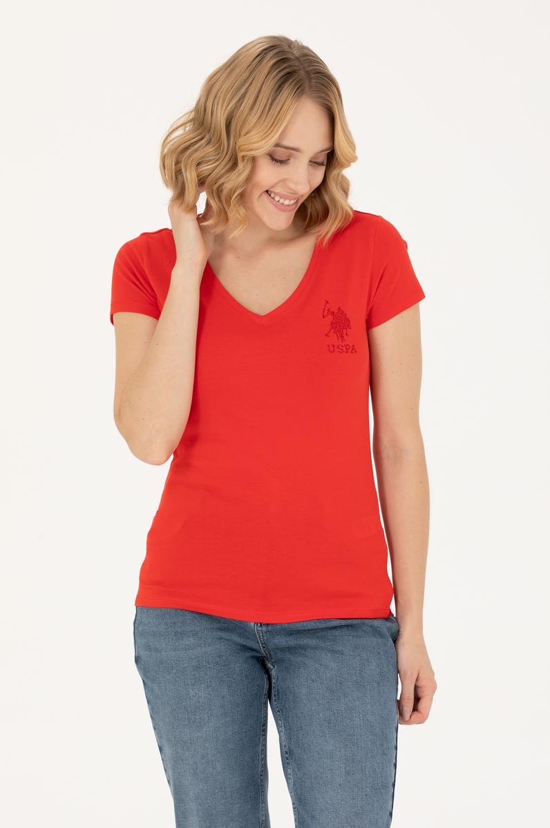 Kadın Kırmızı Basic V Yaka Tişört