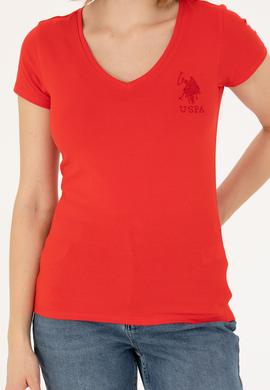 Kadın Kırmızı Basic V Yaka Tişört - 50263976053