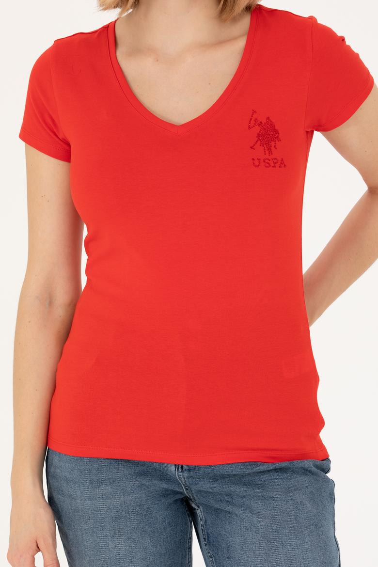 Kadın Kırmızı Basic V Yaka Tişört - 50263976053