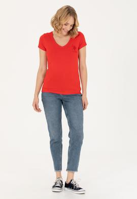 Kadın Kırmızı Basic V Yaka Tişört - 50263976053